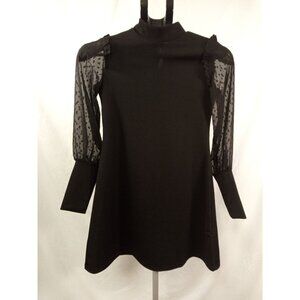 Shein Girl's Black Sheer Long Sleeve w/Barrel Cuff Ribbed Dress Size 11-12 yrs.